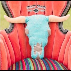 SUPER CUTE SKULL/HORN TURQUOISE PILLOW